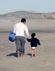 child and father on beach